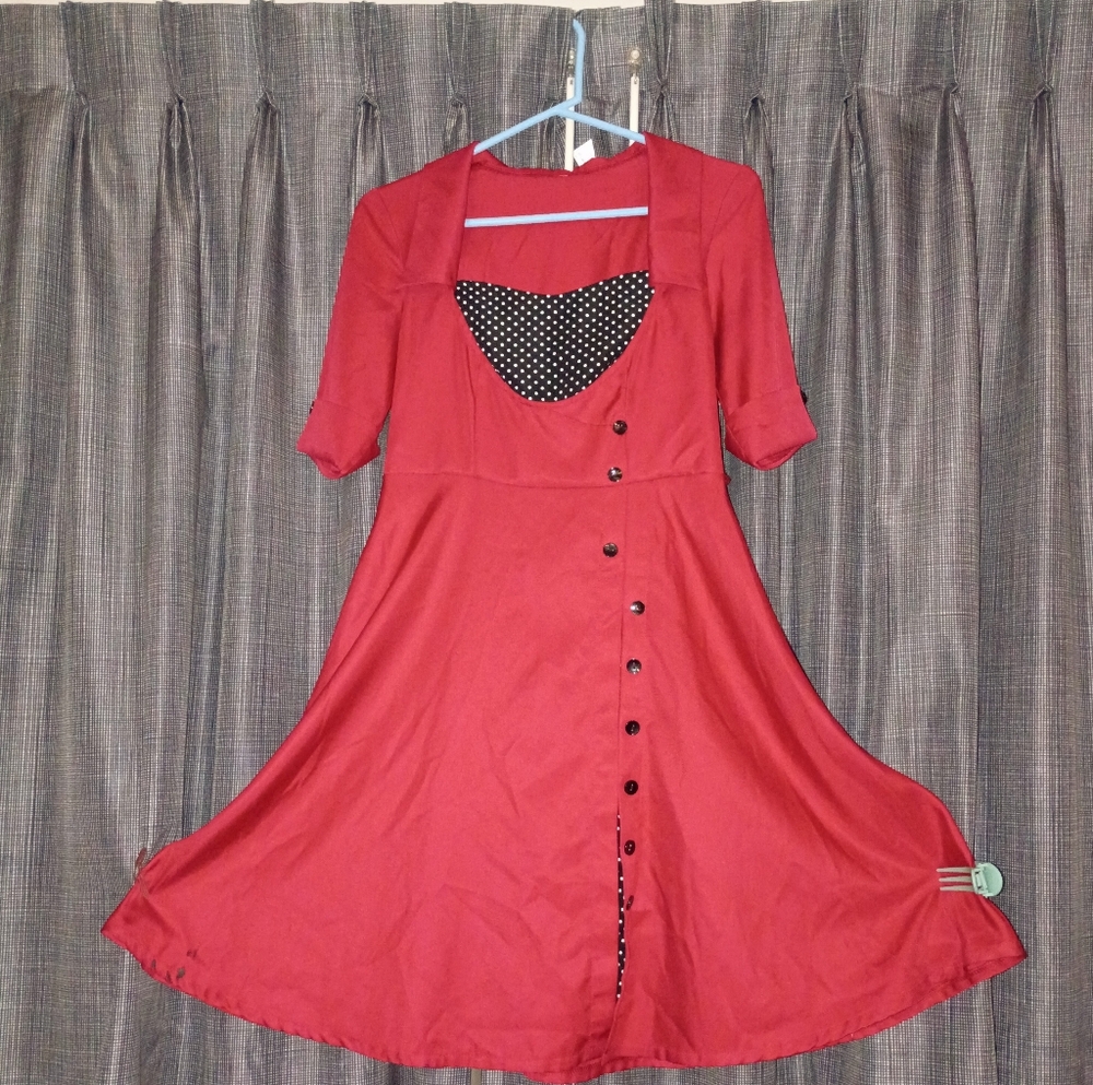 Elegant Red Button-Down Midi Dress